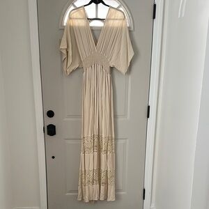 Lovestitch Cream Maxi Dress with Lace Detail